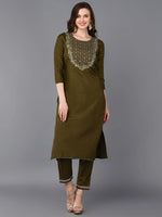 Silk Blend Mehendi Green Embroidered Kurta