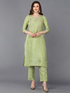 Silk Blend Pista Green Embroidered Kurta