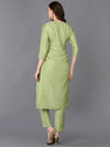 Silk Blend Pista Green Embroidered Kurta