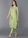 Silk Blend Pista Green Embroidered Kurta