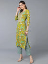 Viscose Rayon Green Floral Printed Kurta-VCK9336_XS