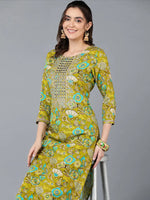 Viscose Rayon Green Floral Printed Kurta-VCK9336_XS