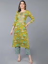 Viscose Rayon Green Floral Printed Kurta-VCK9336_XS