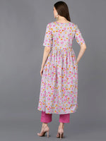 Cotton Grey Floral Printed Flared Kurta