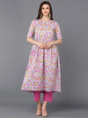 Cotton Grey Floral Printed Flared Kurta