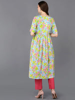 Cotton Multicolored Floral Printed Flared Kurta