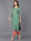 Silk Blend Green Embroiderd Straight Kurta