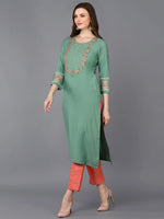 Silk Blend Green Embroiderd Straight Kurta