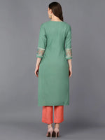 Silk Blend Green Embroiderd Straight Kurta