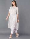 Cotton Grey Printed Flared Kurta Kurta