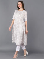 Cotton Grey Printed Flared Kurta Kurta