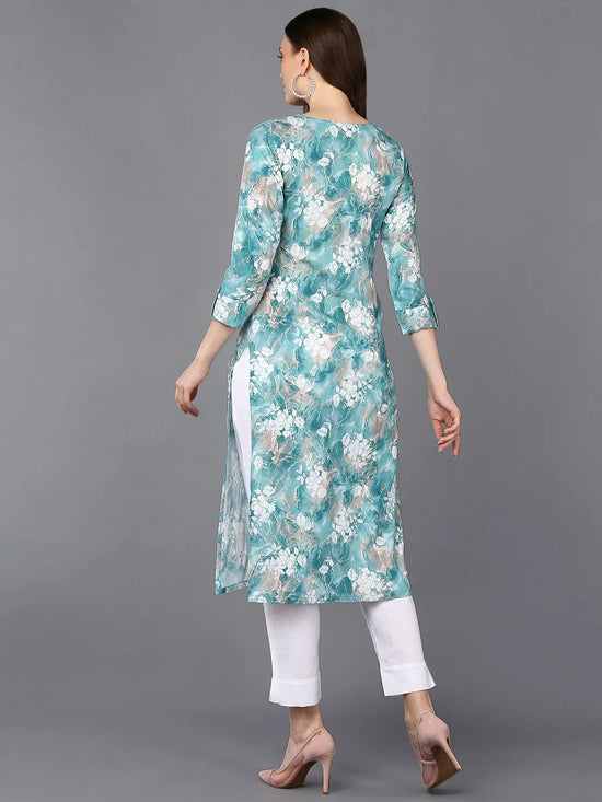 Viscose Rayon Aqua Blue Marble Kurta