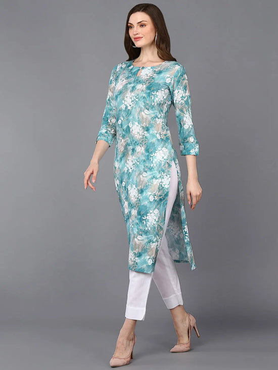 Viscose Rayon Aqua Blue Marble Kurta