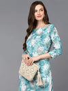 Viscose Rayon Aqua Blue Marble Kurta