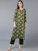 Viscose Rayon Green Printed Straight Kurta-VCK9354_XS