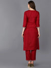 Silk Blend Wine Embrodiered Straight Kurta