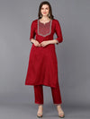 Silk Blend Wine Embrodiered Straight Kurta