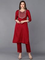 Silk Blend Wine Embrodiered Straight Kurta