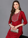 Silk Blend Wine Embrodiered Straight Kurta