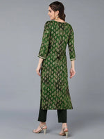 Cotton Blend Green Printed Straight Kurta-VCK9392_XS