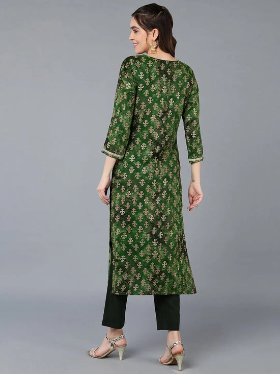 Cotton Blend Green Printed Straight Kurta-VCK9392_XS