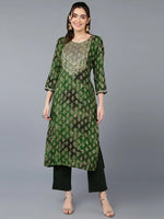 Cotton Blend Green Printed Straight Kurta-VCK9392_XS