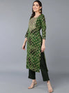 Cotton Blend Green Printed Straight Kurta-VCK9392_XS