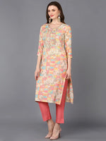 Silk Blend Multicolor Floral Printed Kurta