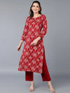 Viscose Rayon Red Rose Printed Kurta