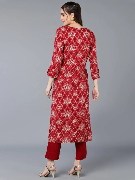 Viscose Rayon Red Rose Printed Kurta