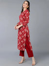 Viscose Rayon Red Rose Printed Kurta