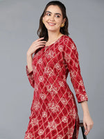 Viscose Rayon Red Rose Printed Kurta