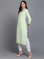 Cotton Blend Lime Green Embroidered Kurta