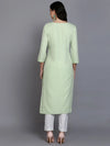 Cotton Blend Lime Green Embroidered Kurta