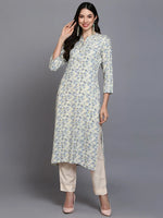 Viscose Rayon Off White Printed Kurta-VCK9369_XS