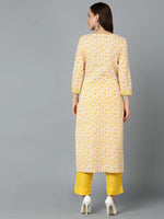 Cotton Chrome Yellow Printed Straight Kurta