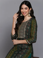 Viscose Rayon Green Bandhani Printed Kurta