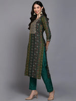 Viscose Rayon Green Bandhani Printed Kurta