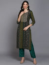 Viscose Rayon Green Bandhani Printed Kurta