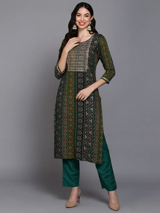 Viscose Rayon Green Bandhani Printed Kurta