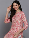 Silk Blend Peach Floral Printed Kurta-VCK9351_XS