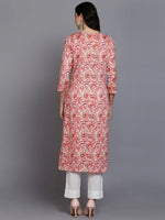 Silk Blend Peach Floral Printed Kurta-VCK9351_XS