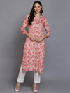 Silk Blend Peach Floral Printed Kurta-VCK9351_XS