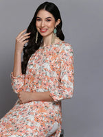 Silk Blend Peach Floral Printed Kurta-VCK9344_XS