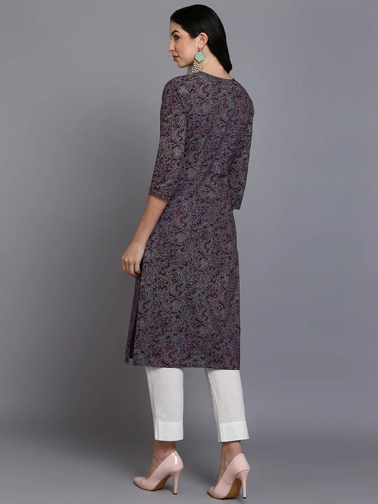 Purple Cotton Ethnic Motifs Printed Kurta