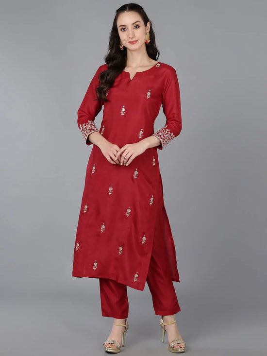 Ahika Women Silk Blend Solid Kurta