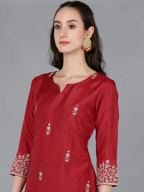 Ahika Women Silk Blend Solid Kurta