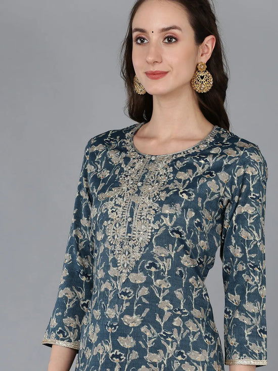 Ahika Women Silk Blend Floral Kurta