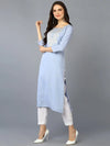 Cotton Blend Blue Embroidered Straight Kurta-VCK9358_XS