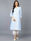 Blue Poly Silk Ethnic Motifs Kurta